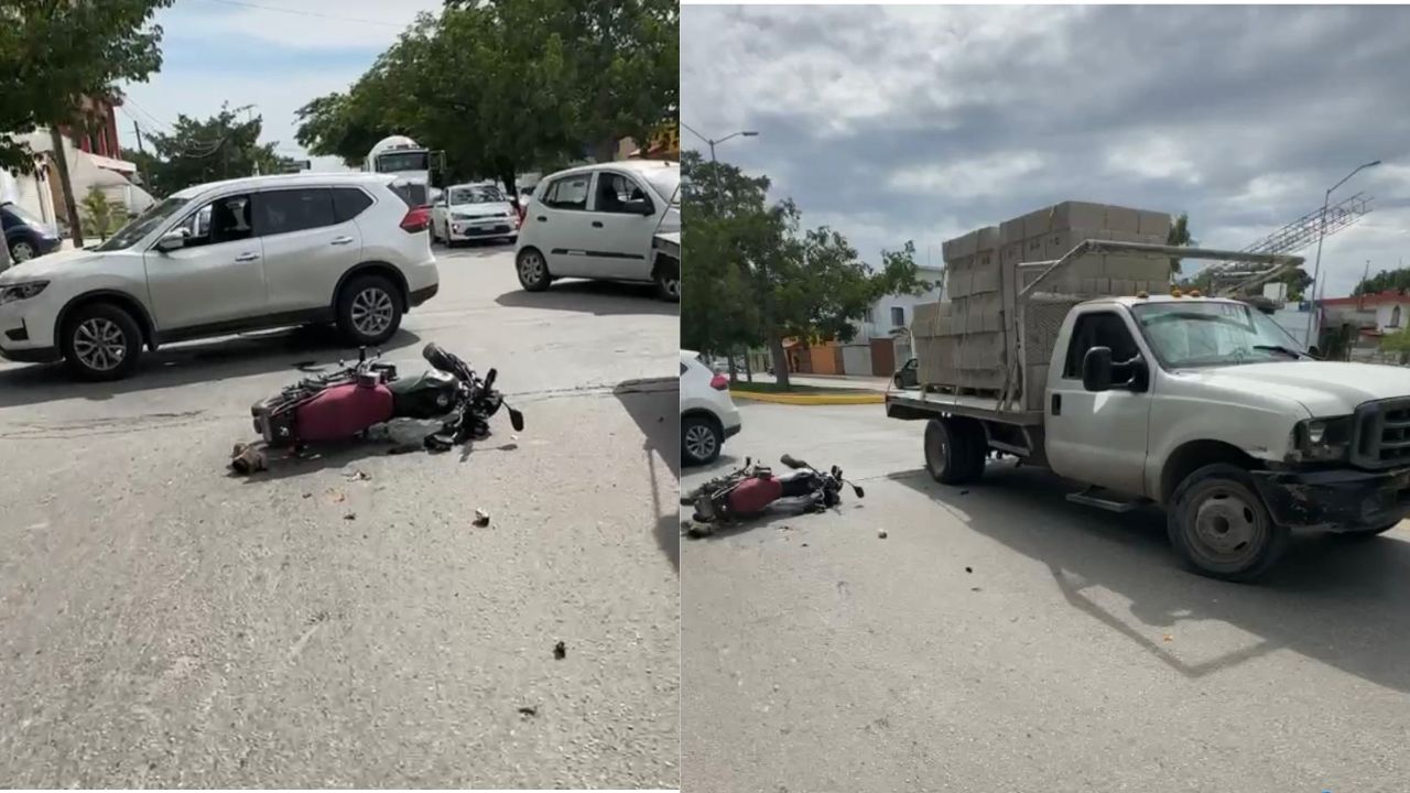 Se impacta motociclista contra camión de transporte de materiales, en Playa del Carmen