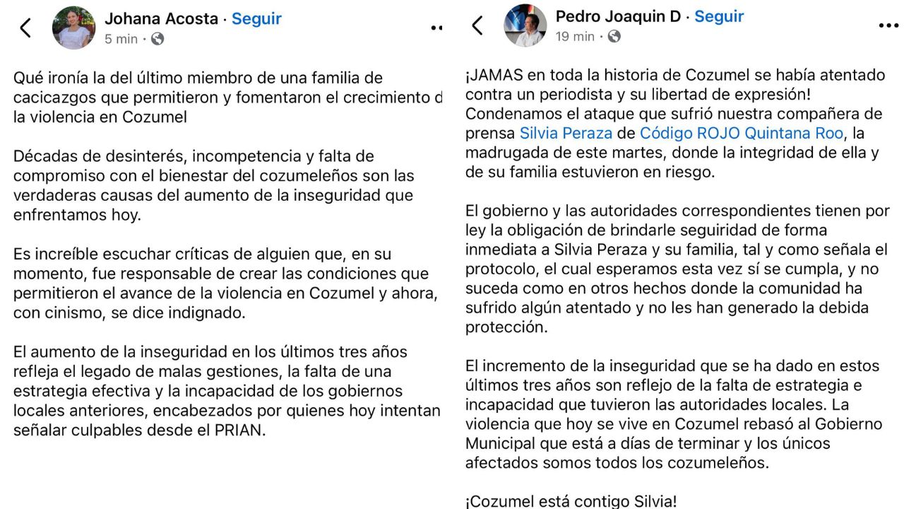 Pedro Joaquín y Johana Acosta se echan la culpa por ola de violencia en Cozumel