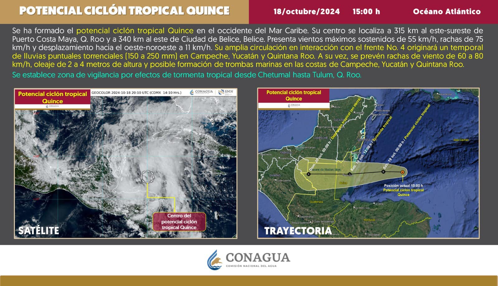 Se forma el potencial ciclón tropical “Quince” en costas cercanas a Quintana Roo