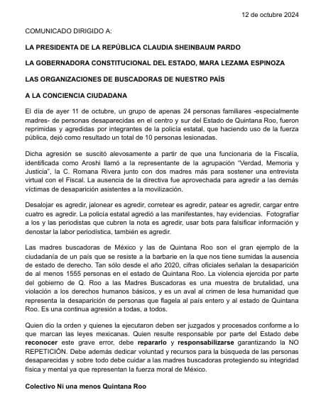 Madres Buscadoras de Quintana Roo se instalarán indefinidamente en el aeropuerto de Cancún