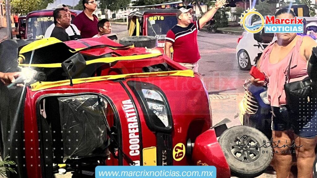 Se voltea mototaxi en Cancún y trasladan a cuatro personas que iban a bordo