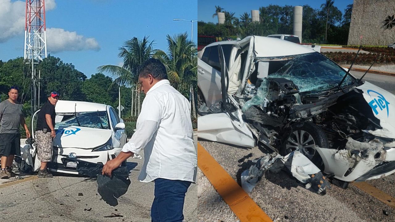 Se destroza vehículo tras tener accidente en la carretera frente al Hotel Vidanta