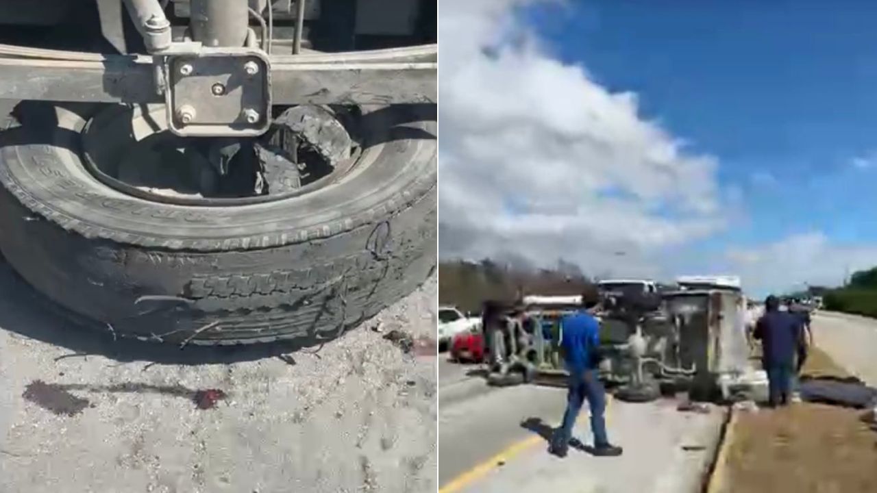Vuelca camioneta thermo king sobre carretera federal entre Playa del Carmen y Akumal