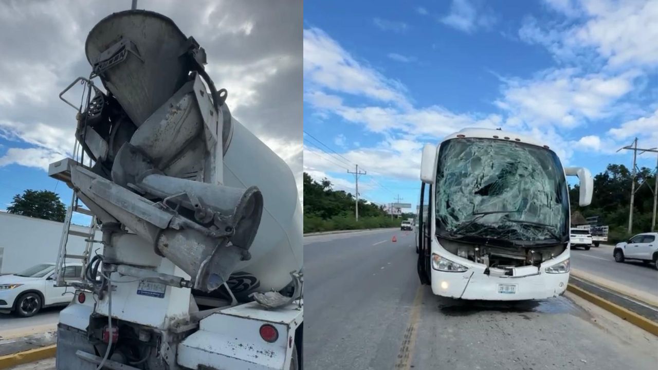 Se estampa en Playa del Carmen un autobús Del Valle contra un camión de revolvedora