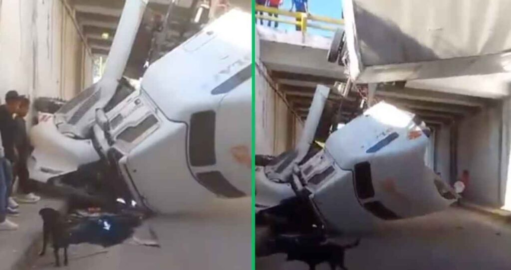 Cae tráiler de puente vehicular en carretera México-Querétaro