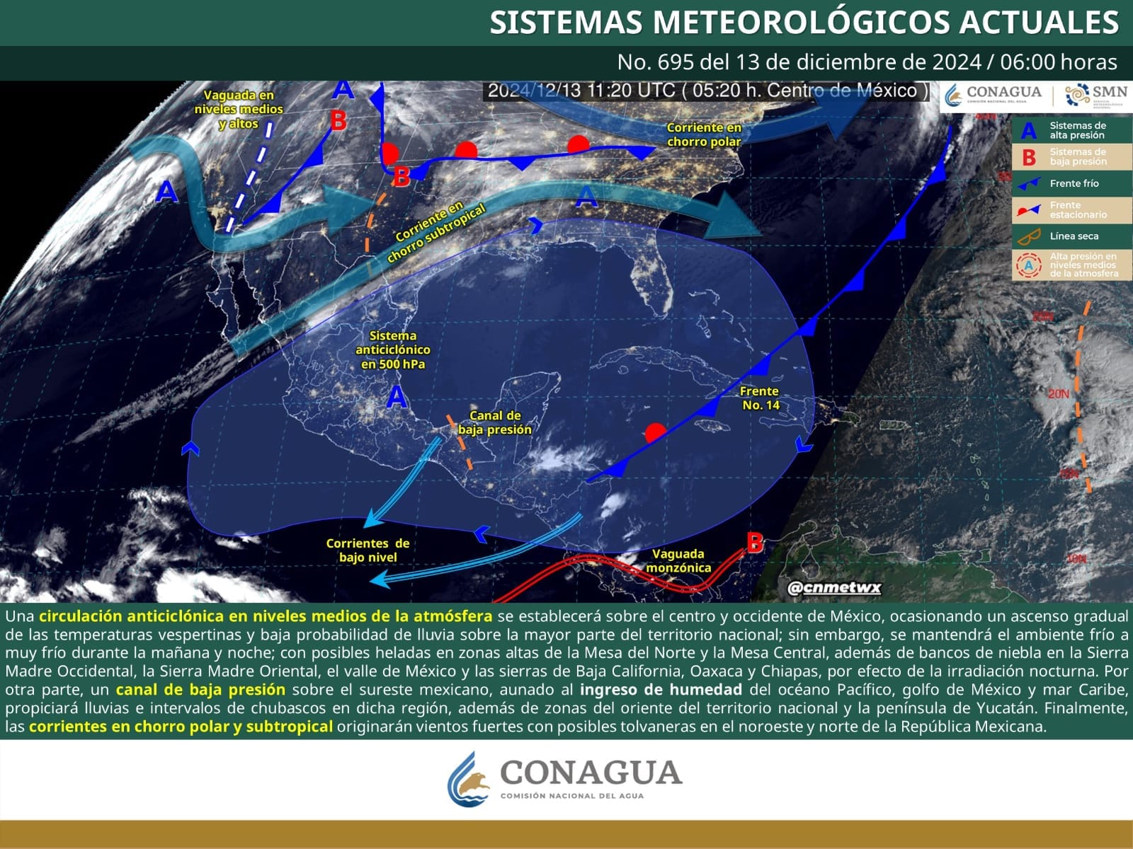 Temperaturas por debajo de los 16° en casi todo Quintana Roo, lluvias puntuales y vientos con rachas de 60 a 80 km/h son impulsadas por el Frente Frío Número 14.