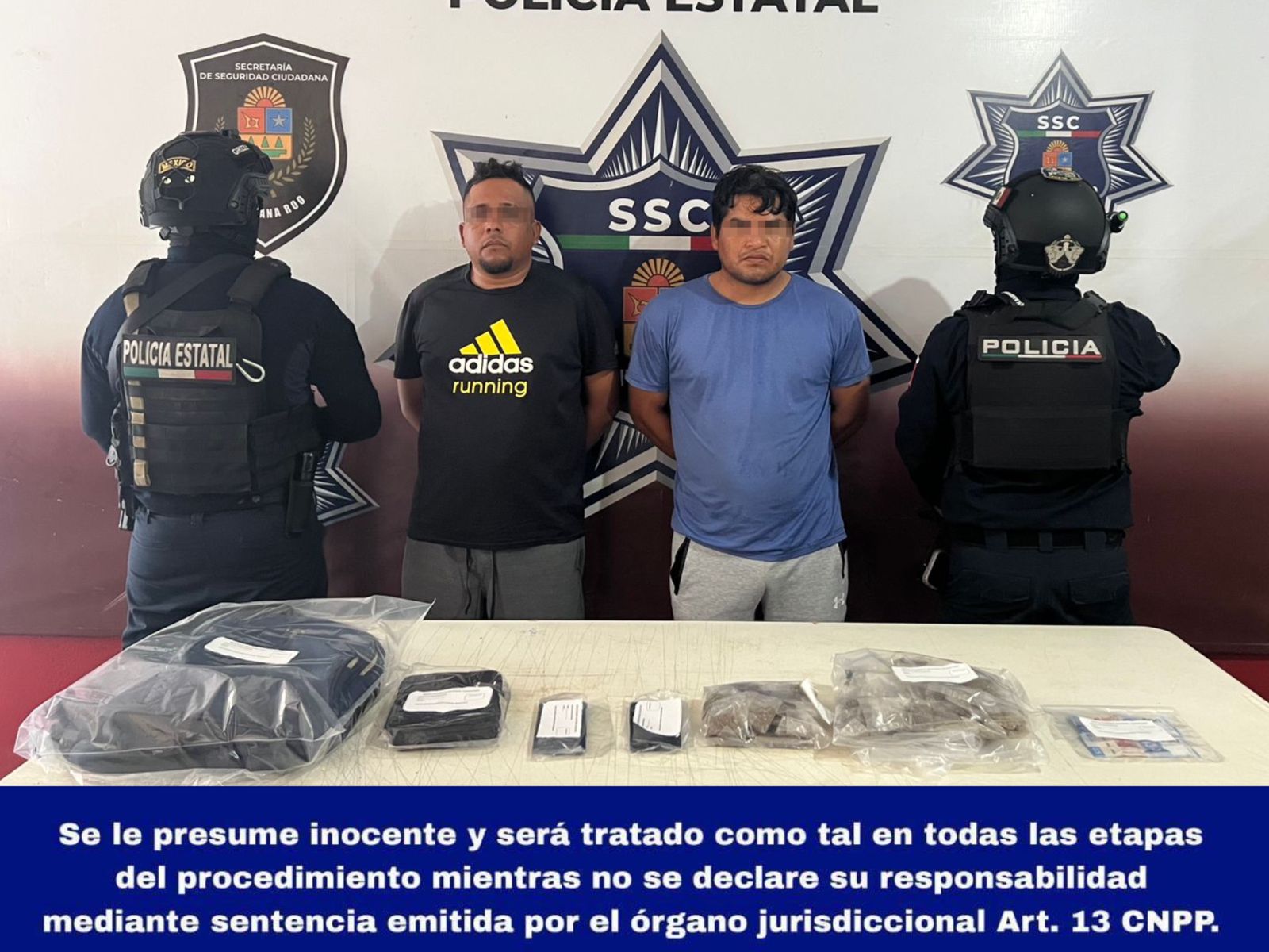 Detienen a dos presuntos narcomenudistas en la zona hotelera de Cancún Jorge Adrián "N" y Fredy "N" llevaban 100 dosis de marihuana.