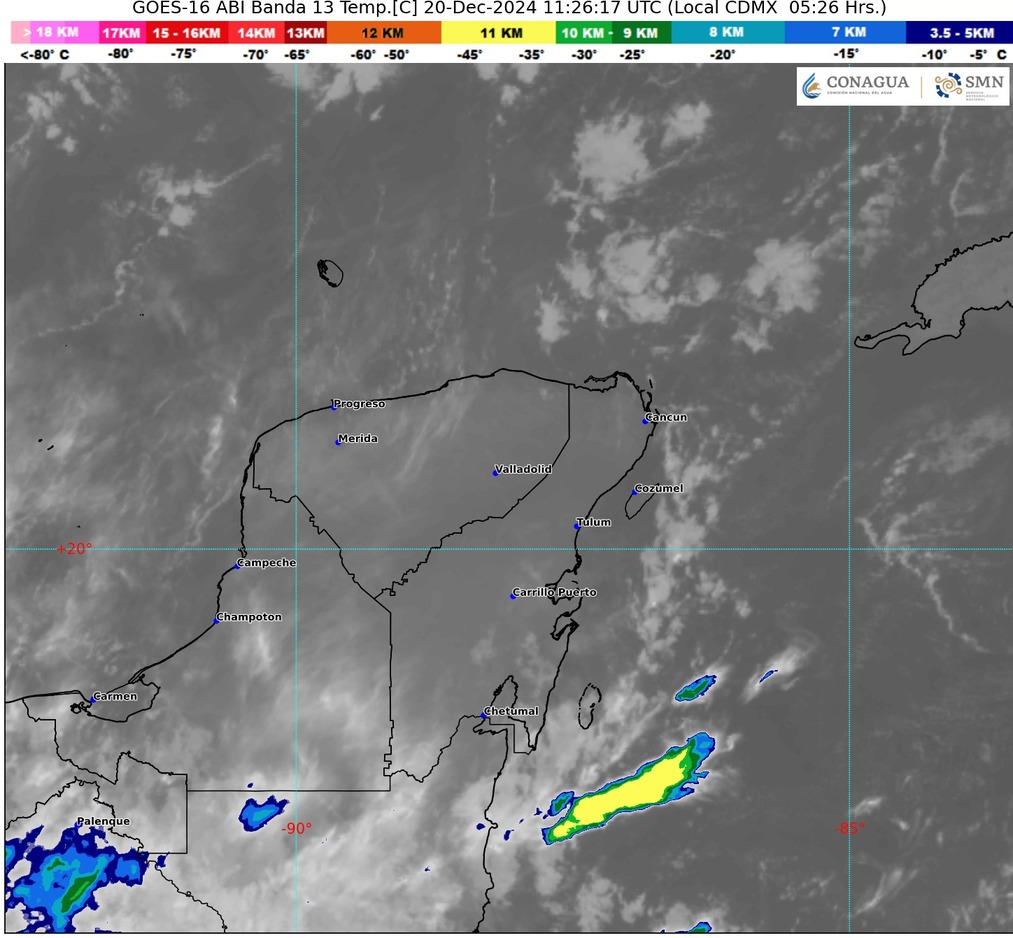 En Quintana Roo predominará hoy el ambiente caluroso durante el día, fresco a templado por la noche y amanecer, cielo nublado con lluvias y chubascos y un ligero escurrimiento de aire arboreal