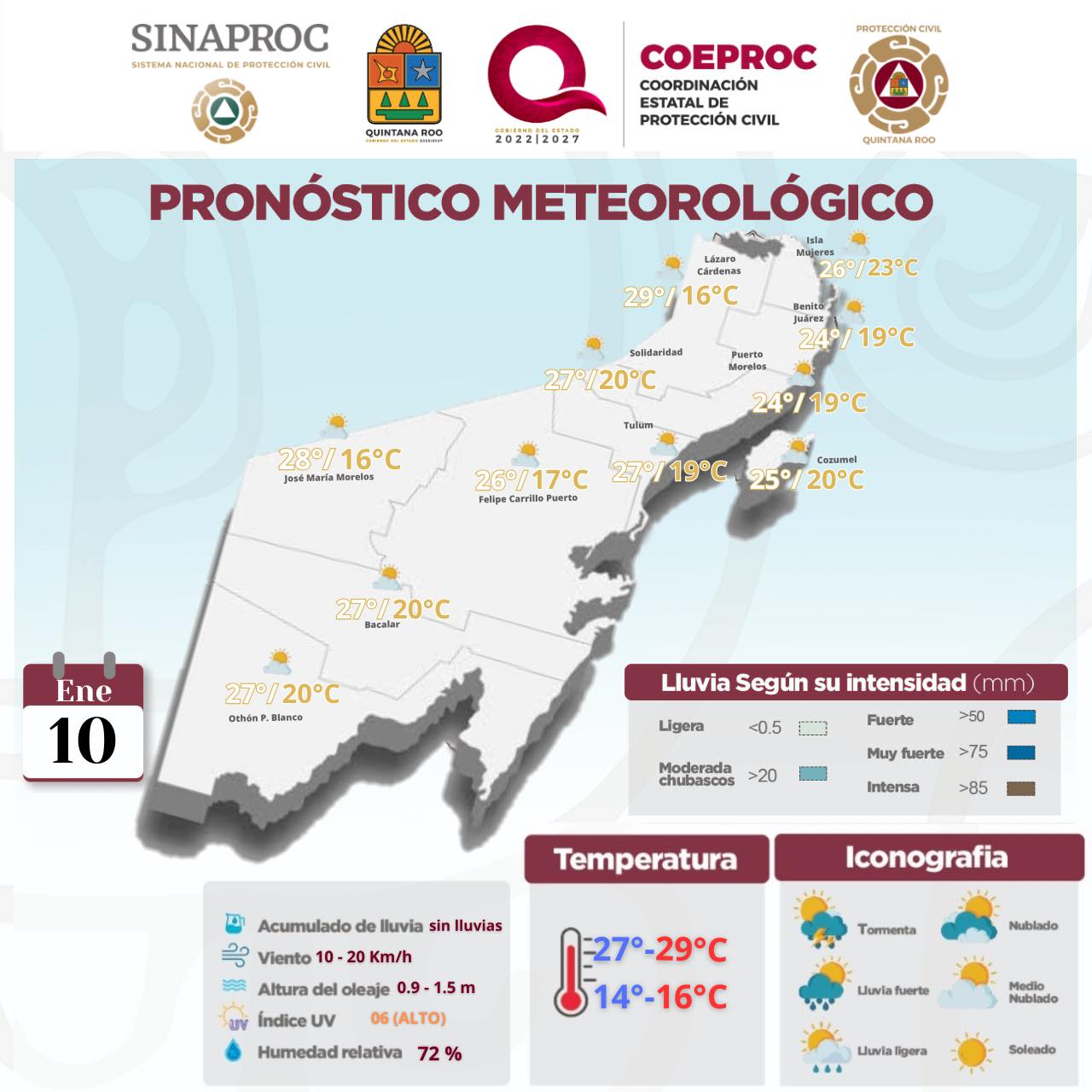 La masa de aire frío que impulso al Frente Frío # 21, continuará afectando a Quintana Roo
