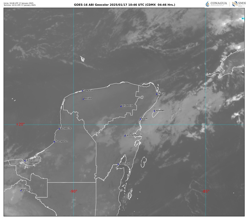 Quintana Roo cielo parcialmente nublado con incremento de nublados y lluvias durante el transcurso del día.
