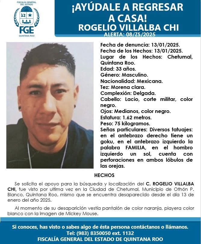 Privan de su liberad a Rogelio Villalba Chí, de 33 años de edad y es el octavo hombre que es privado de la libertad, en lo va 2025 en Chetumal