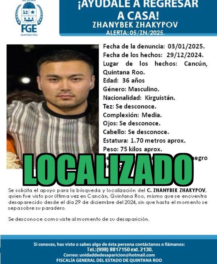 El turista de Kirguistán fue hallado 11 días después de su desaparición en la zona de antros de Cancún.