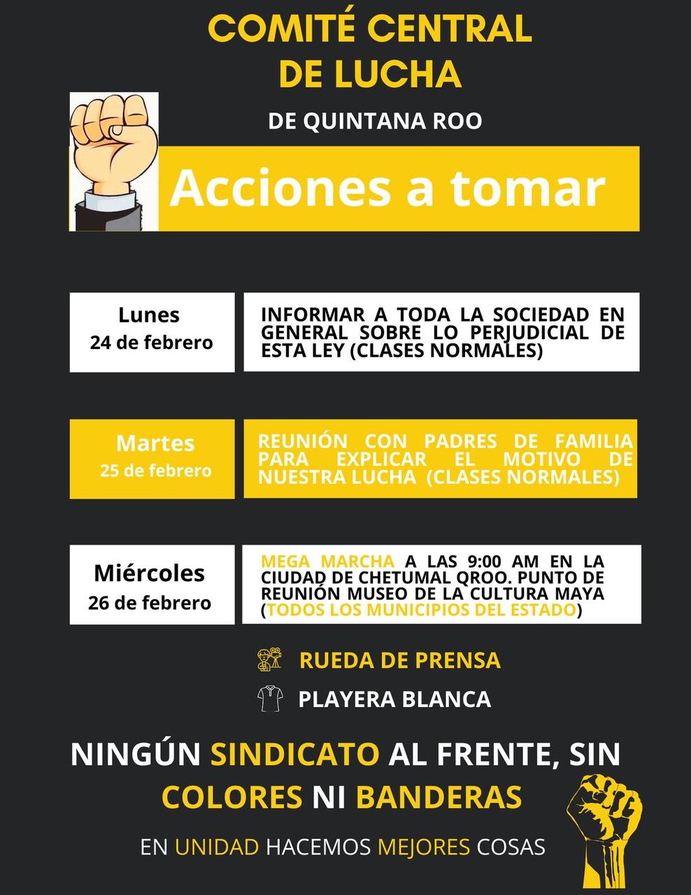 El miércoles 26 de febrero maestros no darán clases, para marchar en Chetumal contra esta reforma a la ley del ISSSTE de Claudia Sheinbaum.