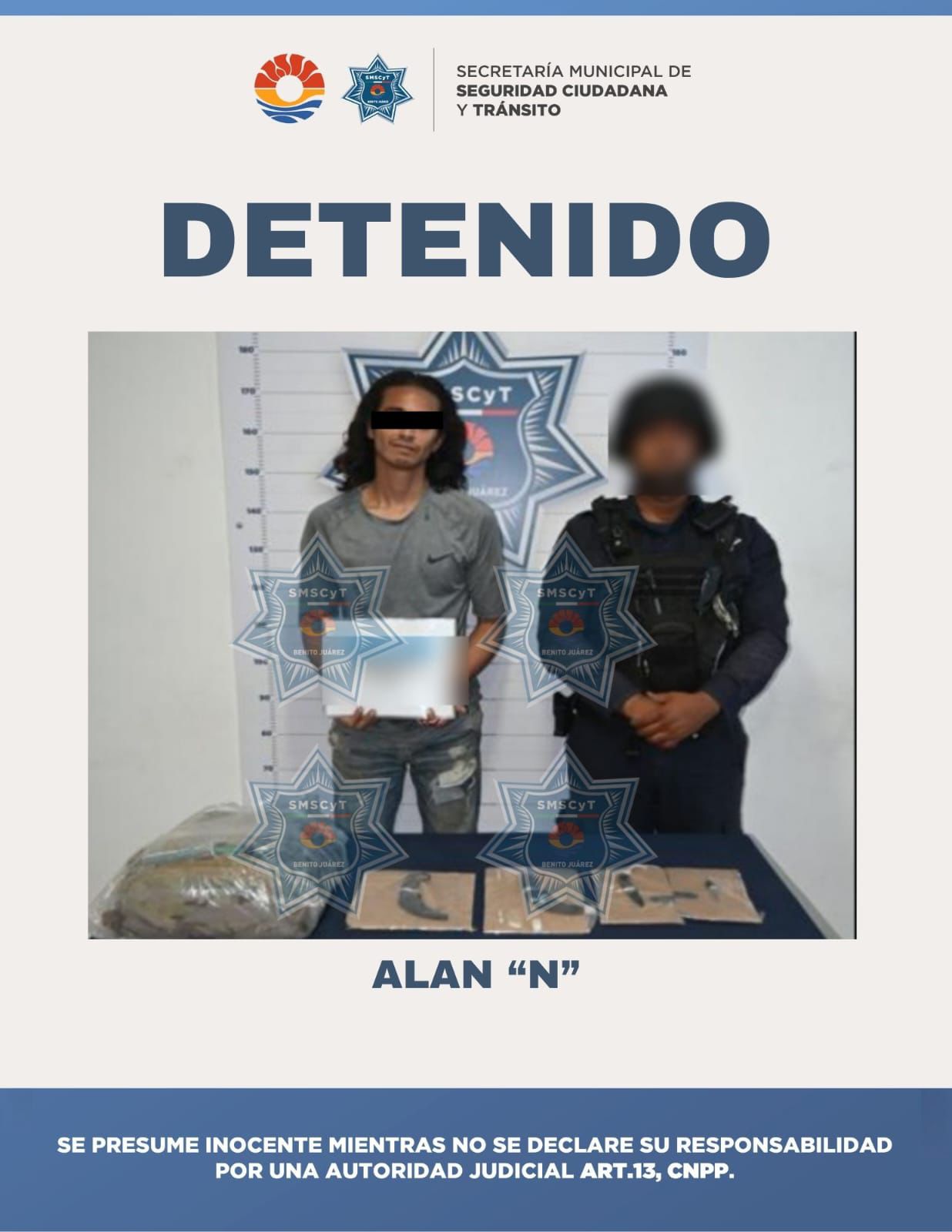 Al proceder a su detención Alan “N”, se identificó como elemento de la Secretaría de Marina, sin poder acreditarlo.