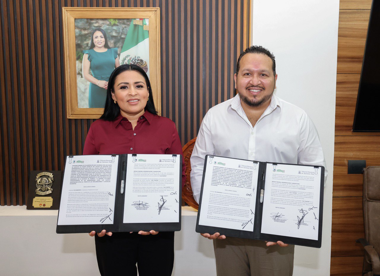 Blanca Merari destacó que este convenio contribuirá directamente al fortalecimiento de la cultura democrática entre la ciudadanía de Puerto Morelos