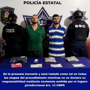 Detienen a dos narcomenudistas con 200 dosis de drogas en Cancún 