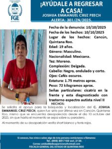 Buscan a joven con autismo desaparecido en Cancún