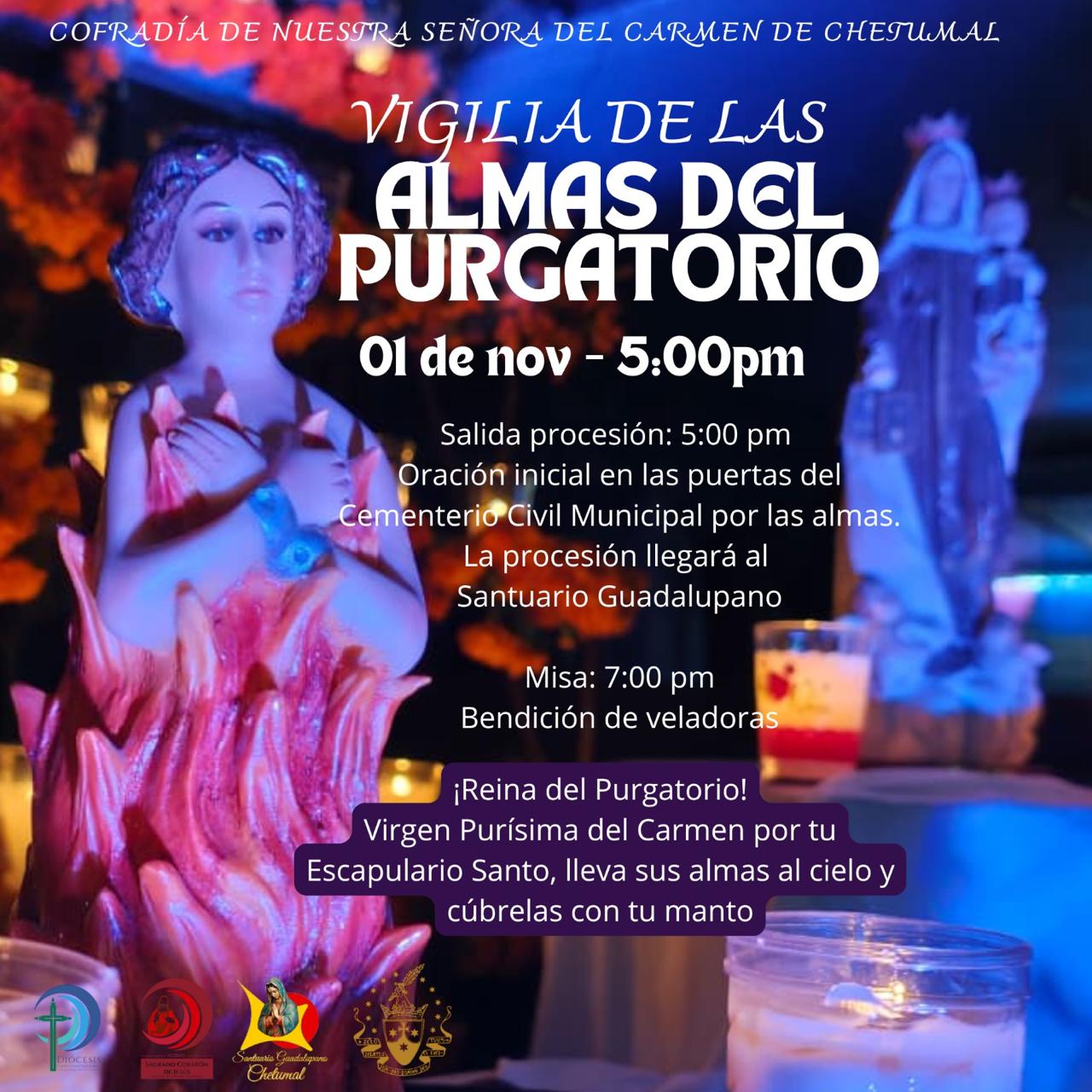 Celebraciones en honor a las “Almas del Purgatorio” los días 1 y 2 de noviembre, en el marco de las festividades de Día de Muertos.