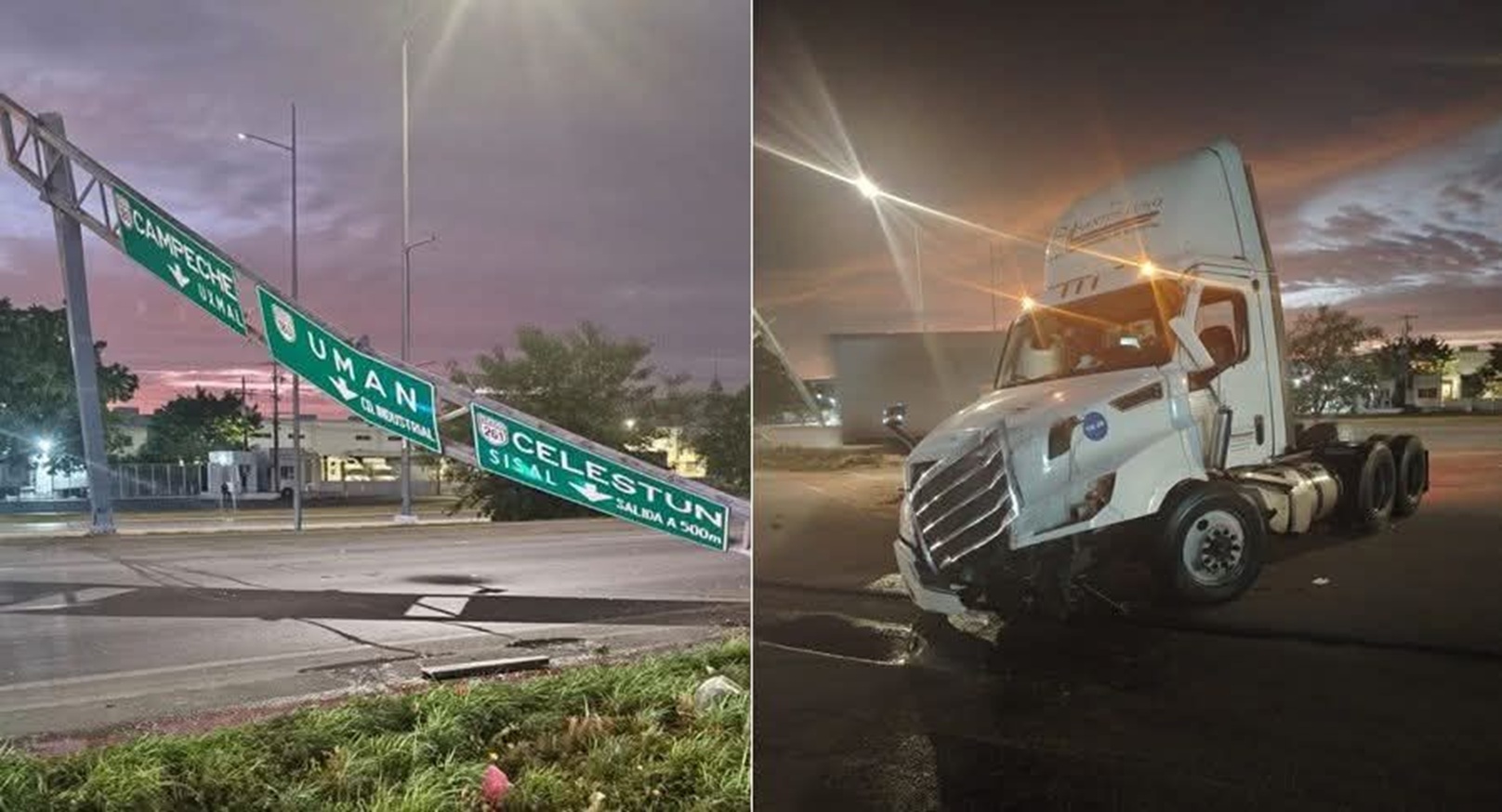 El tráiler, que venía a alta velocidad, debido a las condiciones del pavimento, por la lluvia, impactó el señalamiento