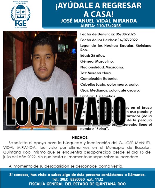 Localizan a desaparecido en Bacalar