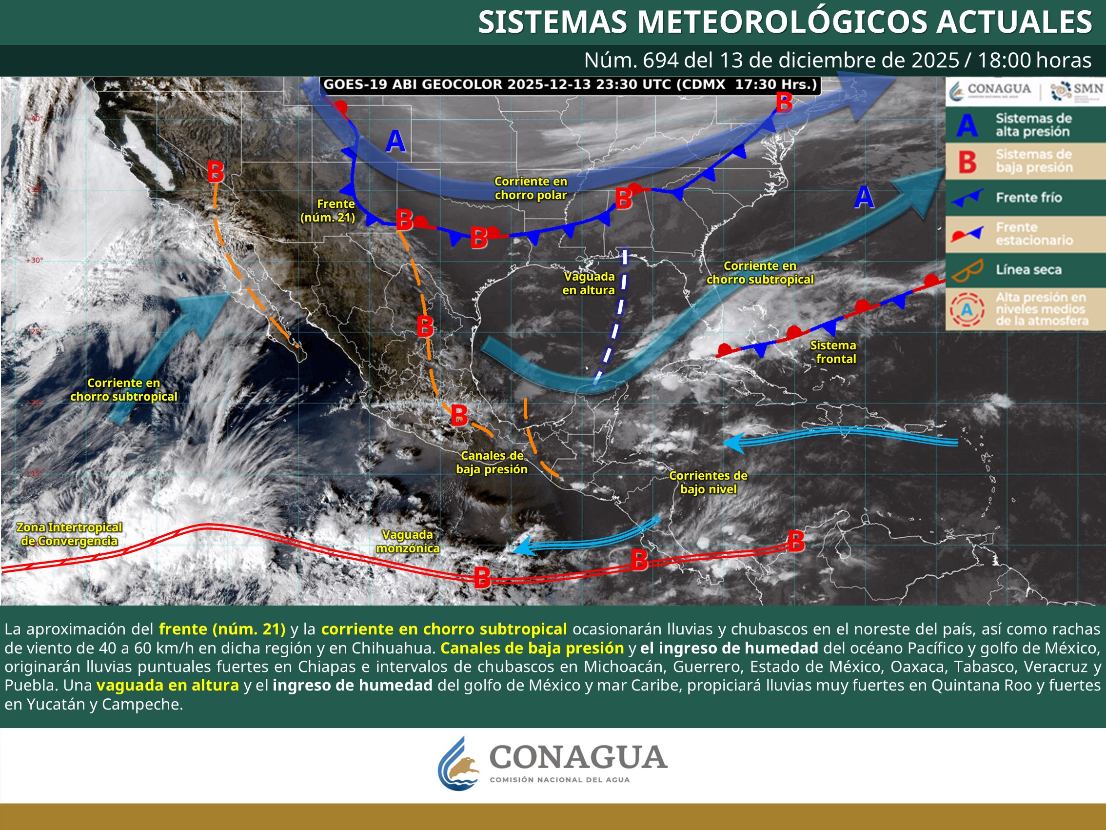 Se prevén lluvias muy fuertes en Quintana Roo por el frente frío 21, con vientos fuertes y oleaje elevado durante el fin de semana.