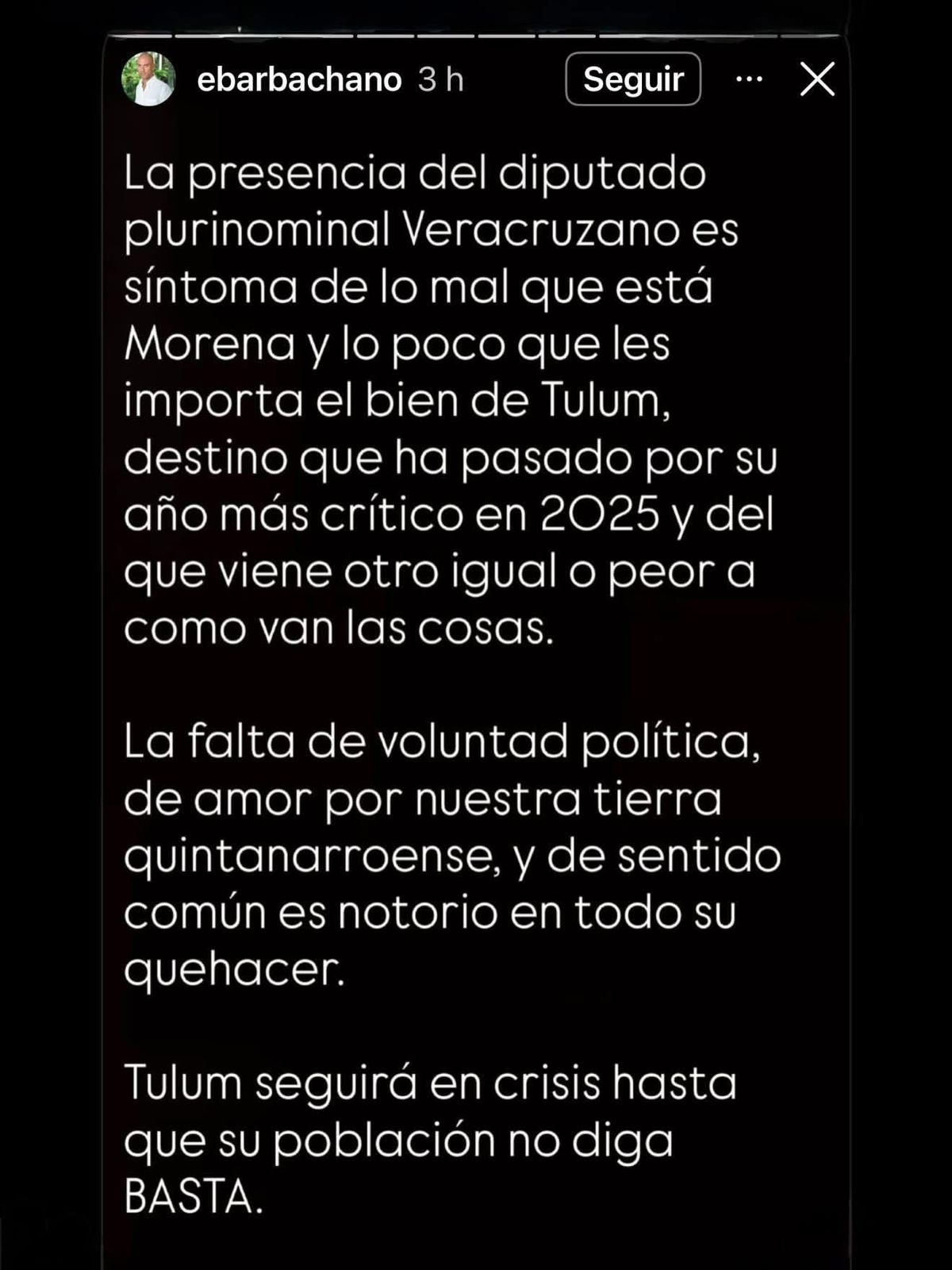 Eugenio Barbachano cuestiona a Morena y advierte que la crisis en Tulum podría continuar