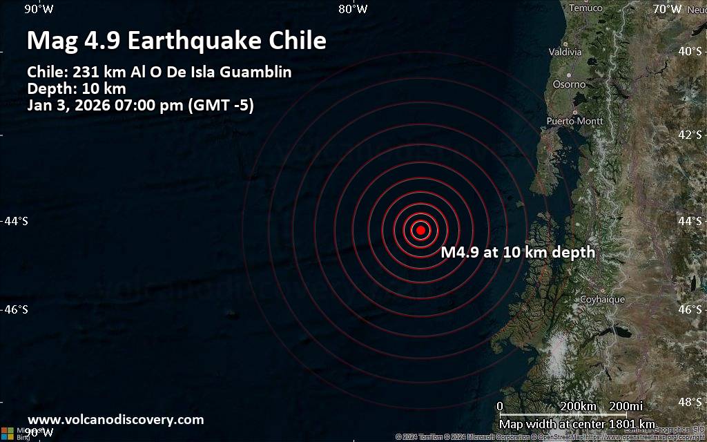 Sismo en Zona Sur de Chile. Fot Fuente: Volcano Discovery