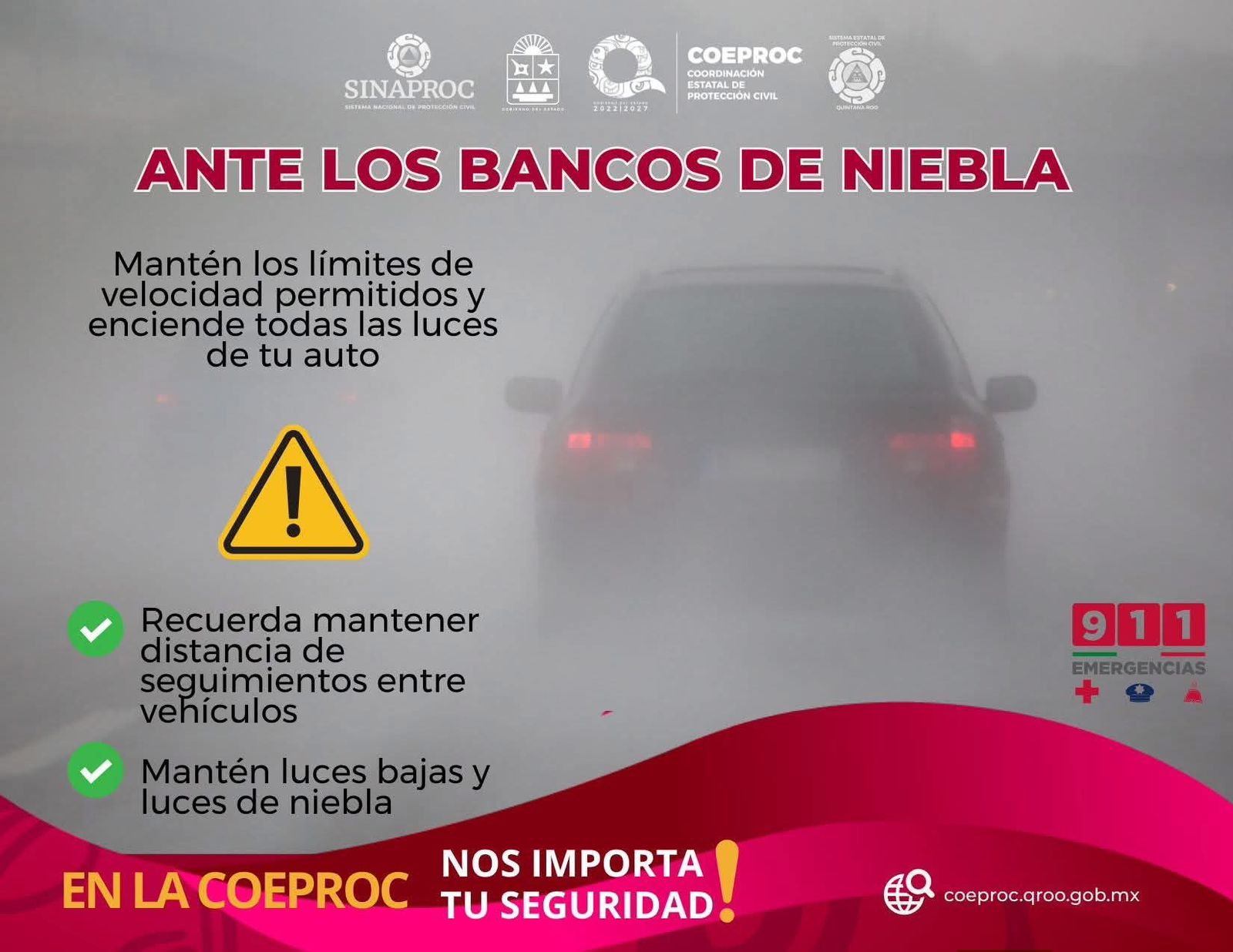 Entre las medidas difundidas se encuentra encender todas las luces del vehículo, priorizando las luces bajas y las luces especiales para niebla