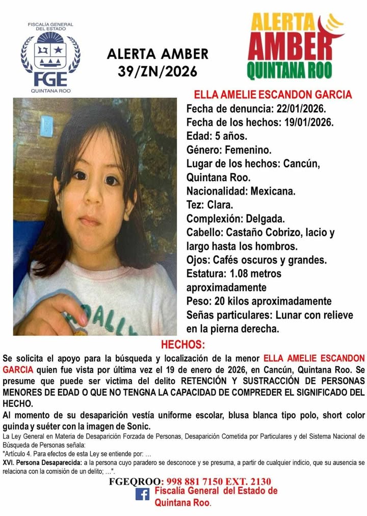 Menor desaparecida en Cancún