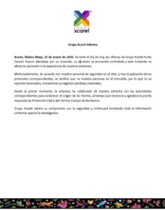 Comunicado Xcaret
