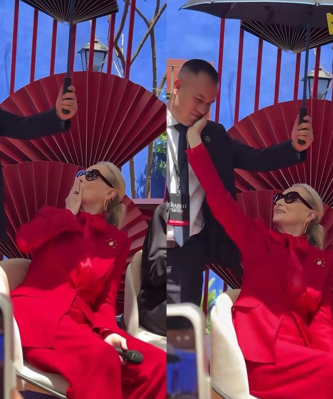 Meryl Streep agradece a trabajador con un beso en la mejilla