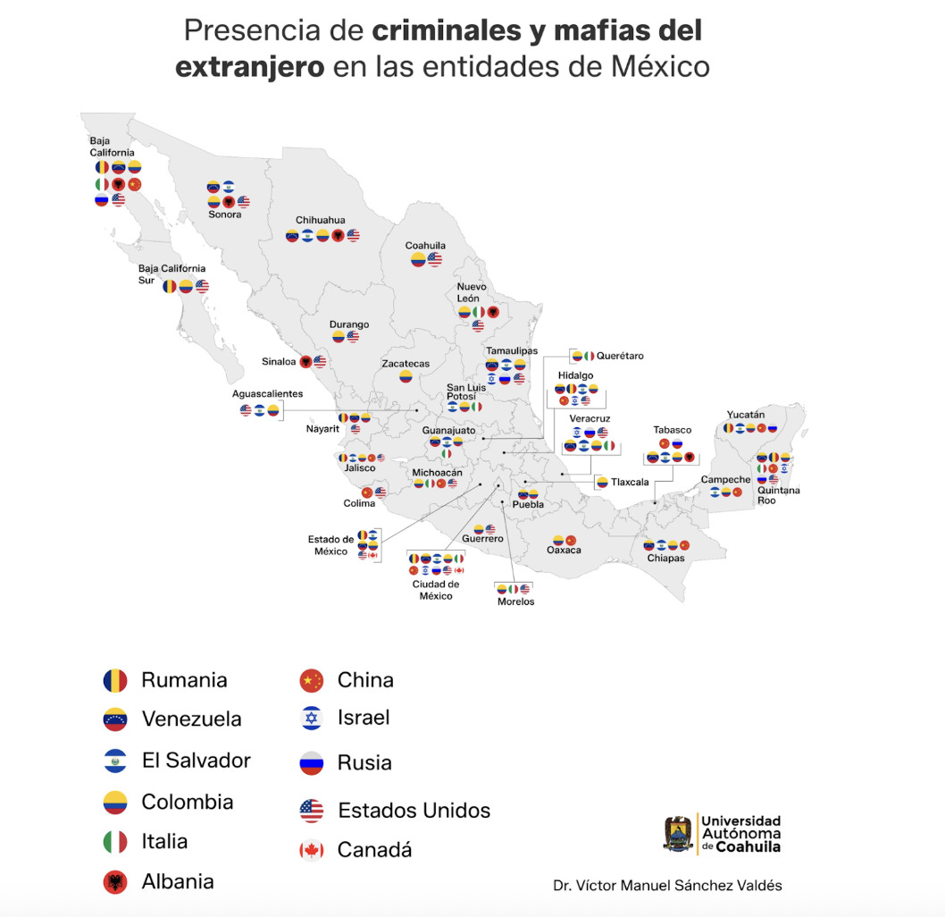 Infografía sobre mafias extranejras en Mexico.