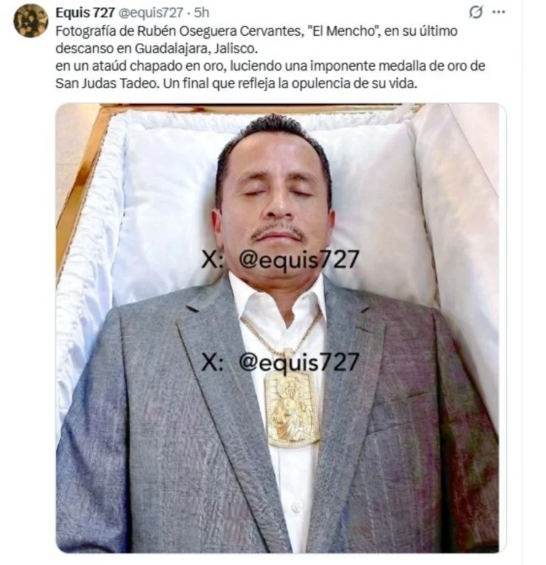 Foto falsa de El Mencho en féretro se vuelve viral en redes sociales.