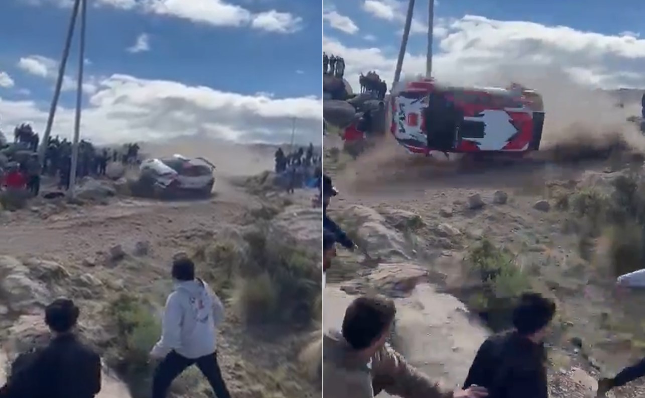 Auto se sale de la pista y vuelca hacia el público en el Rally Sudamericano en Argentina