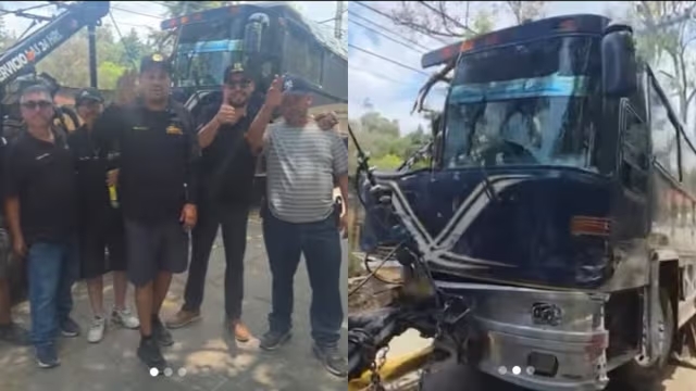 Asi quedó el autobus en que se transportaba el Conjunto Primavera.