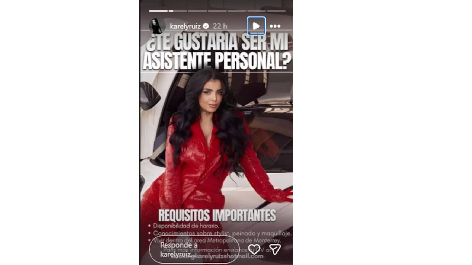 Trabaja como asistente de Karely Ruiz