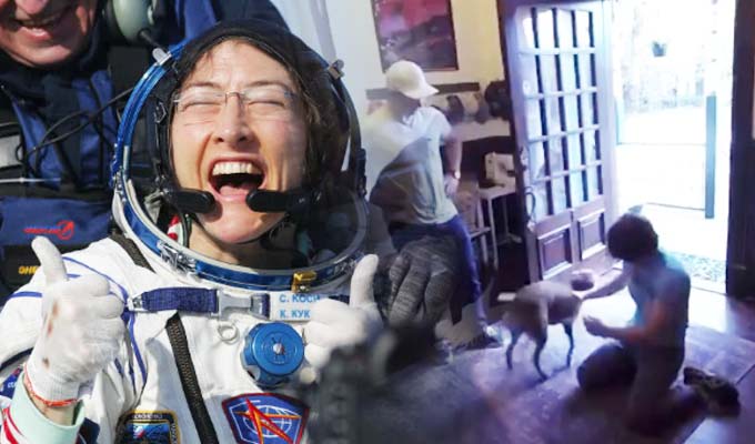 Así se reencontraron la astronauta Christina Koch y su perra, tras la misión Artemis II
