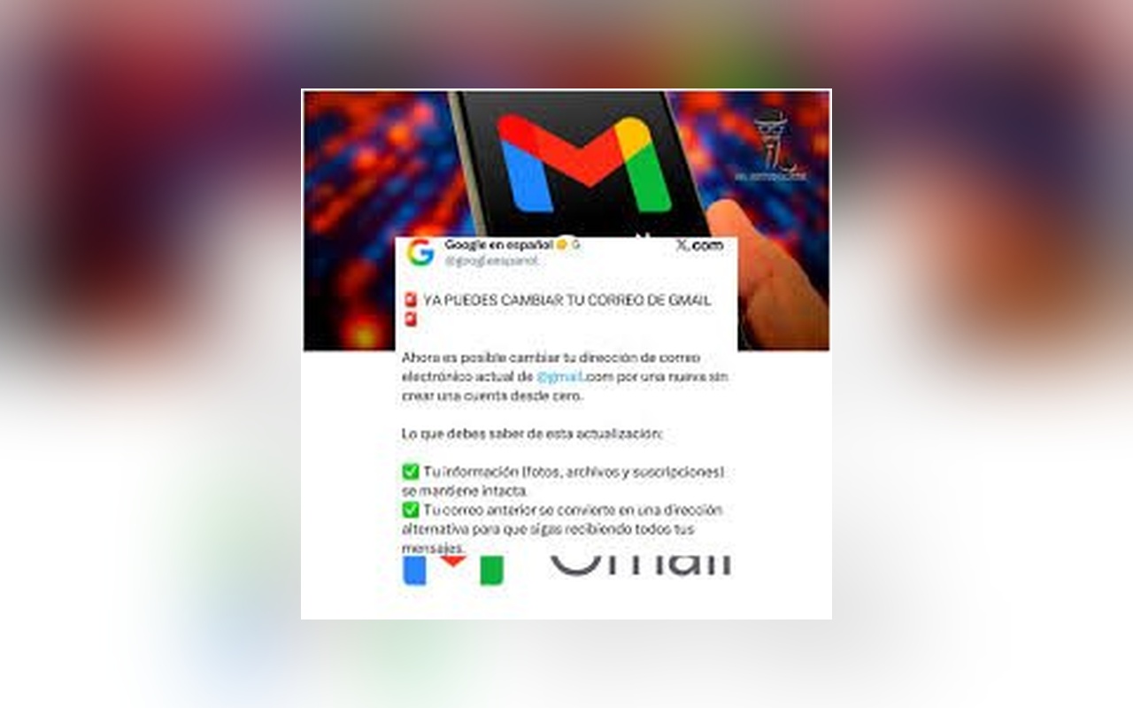 Google lanzó una actualización en Gmail que permite cambiar la dirección de correo sin perder archivos, contactos ni configuraciones.