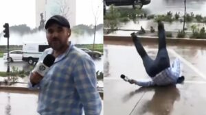 Reportero de Guadalajara cae en plena transmisión mientras advertía sobre riesgos de la lluvia