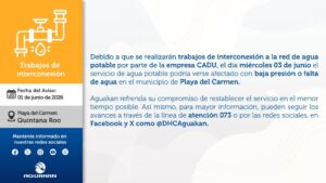 Advierten afectaciones en suministro de agua por trabajos de CADU en Playa del Carmen