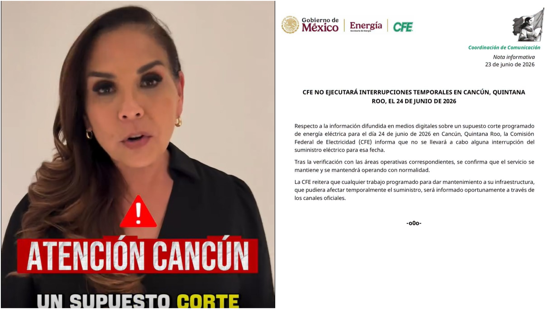 Mara asegura que no habrá cortes de luz en Cancún este miércoles 24 de junio