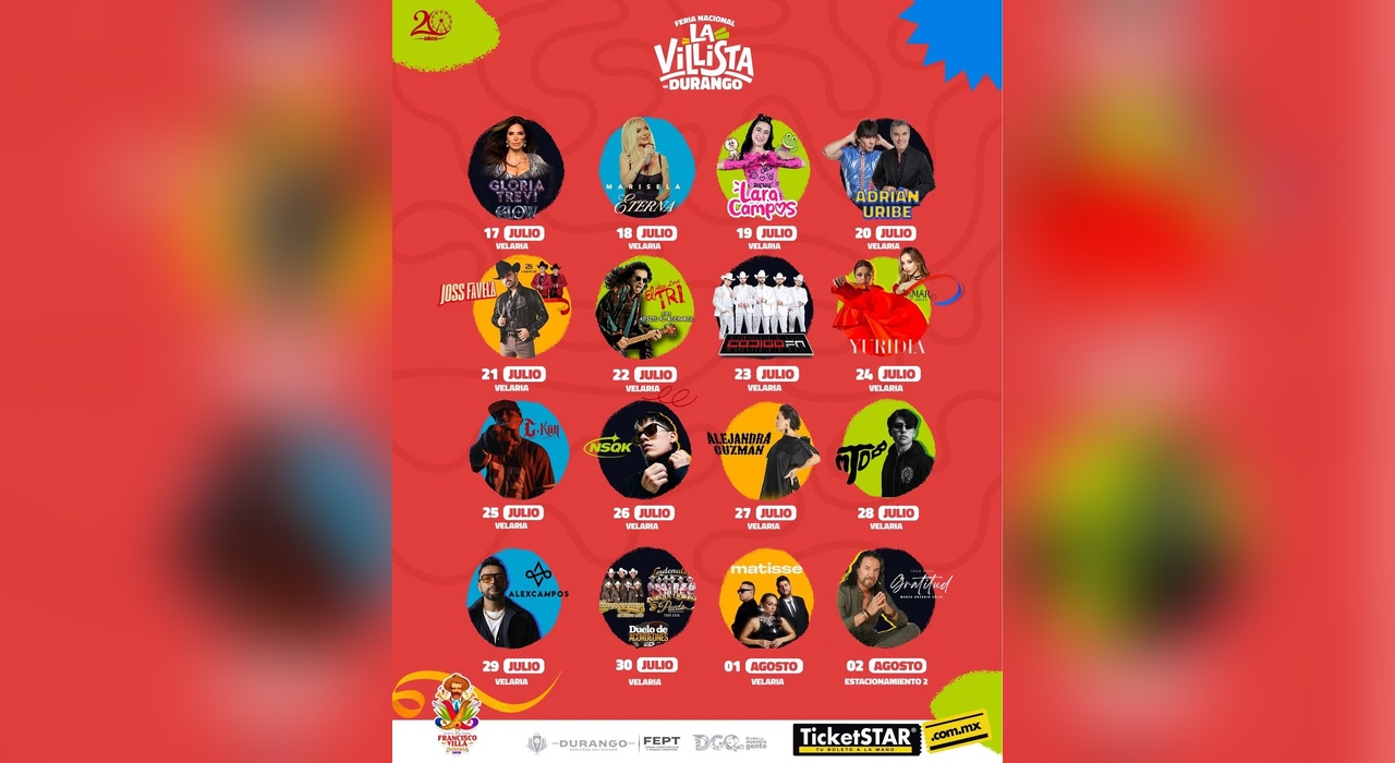La Feria Villista reunirá a grandes figuras del pop, rock y regional mexicano del 17 de julio al 2 de agosto.