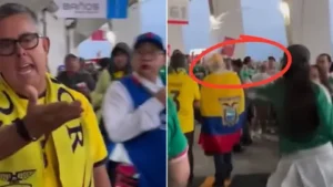 Mexicana arroja cerveza a ecuatoriano por la espalda